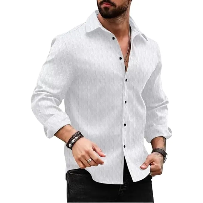 Men's Regular Fit Button Down Dress Shirts Textured Long Sleeve (S)