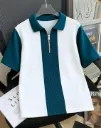 Men's Textured Vertical Striped Knit Polo T-Shirt