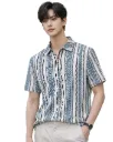 Men’s Loose Fit Half Sleeve Vertical Striped Polo T-Shirt with Zip Collar
