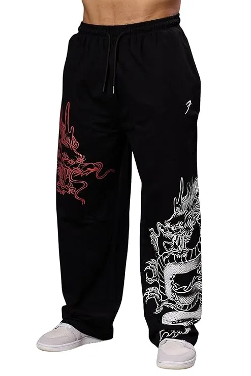 Mens Cotton Dragon Loose Oversized Track Pant