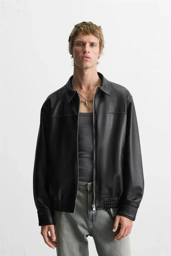 Black Faux Leather Jacket for Men (S)