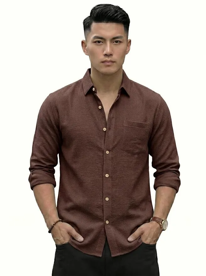 Men's Regular Fit Solid Pattern Laffer Cotton Shirt with Long Sleeve (S)